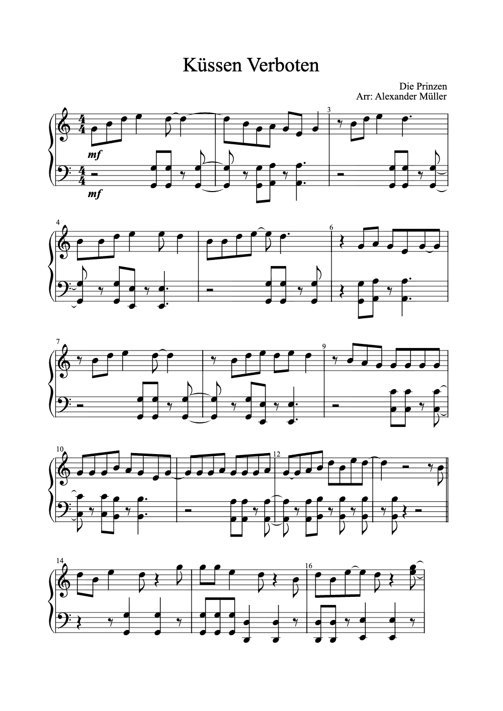Sheet music preview for Küssen Verboten