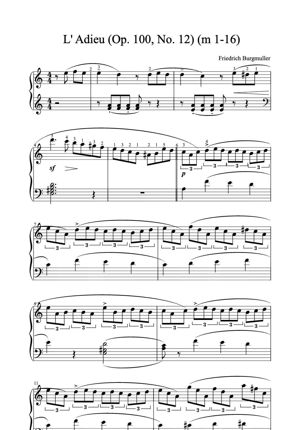 Sheet music preview for L' Adieu