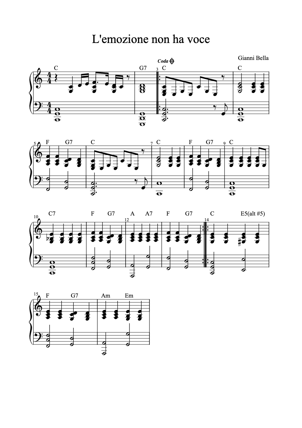 Sheet music preview for L'Emozione Non Ha Voce
