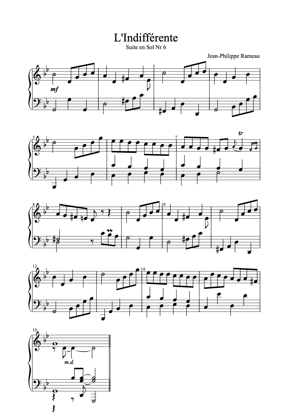 Sheet music preview for L'Indifférente