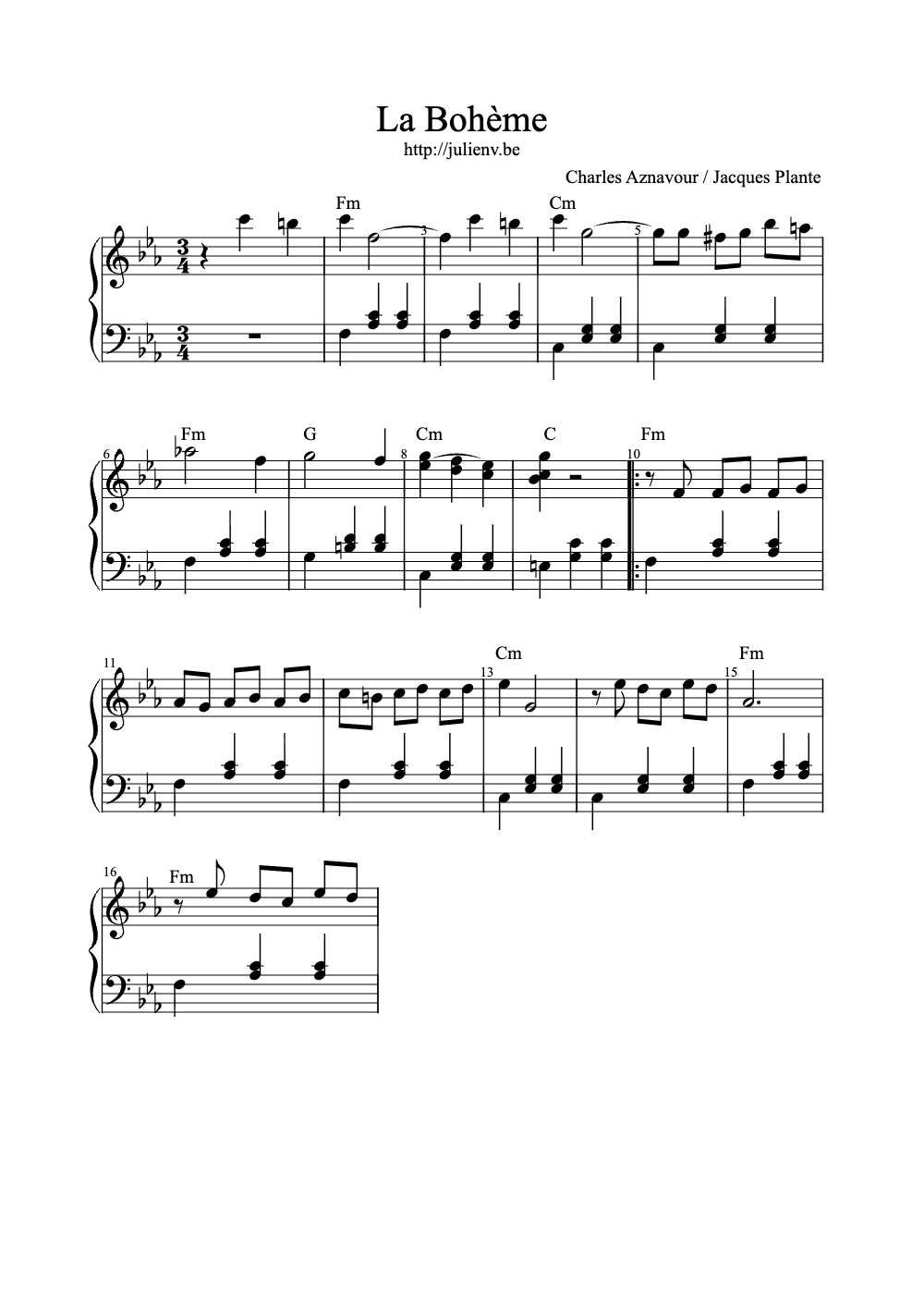 Sheet music preview for La Bohème