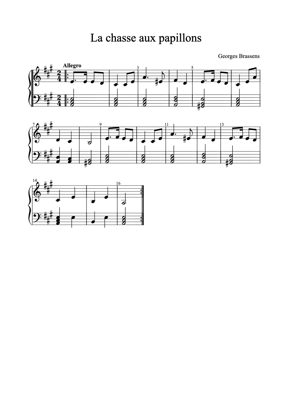 Sheet music preview for La Chasse aux Papillons