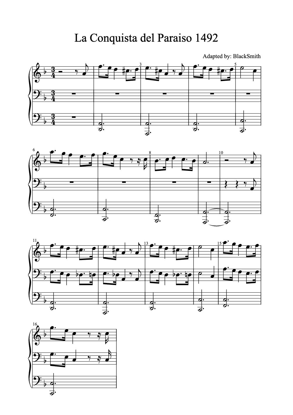 Sheet music preview for La Conquista del Paraíso