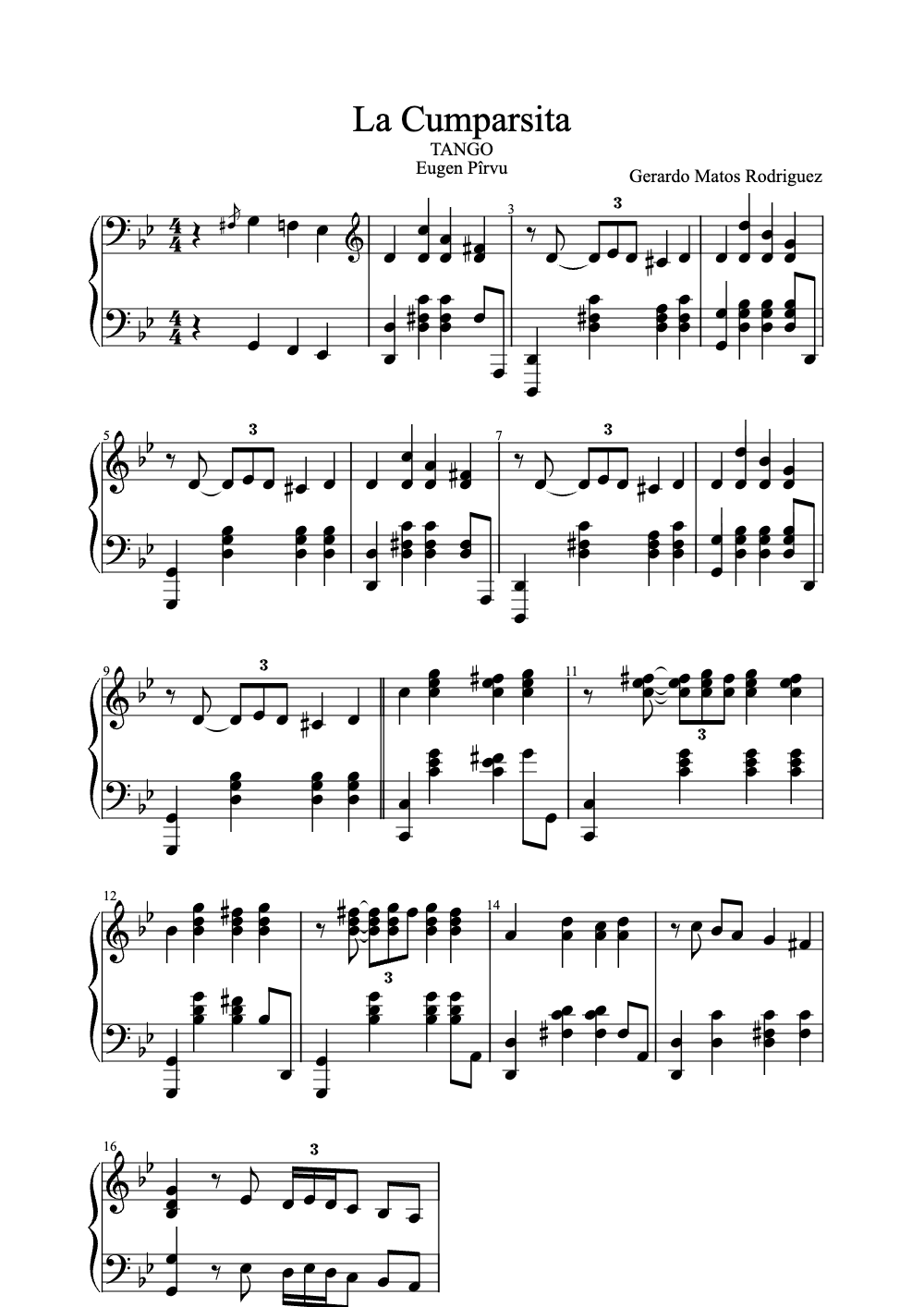 Sheet music preview for La Cumparsita