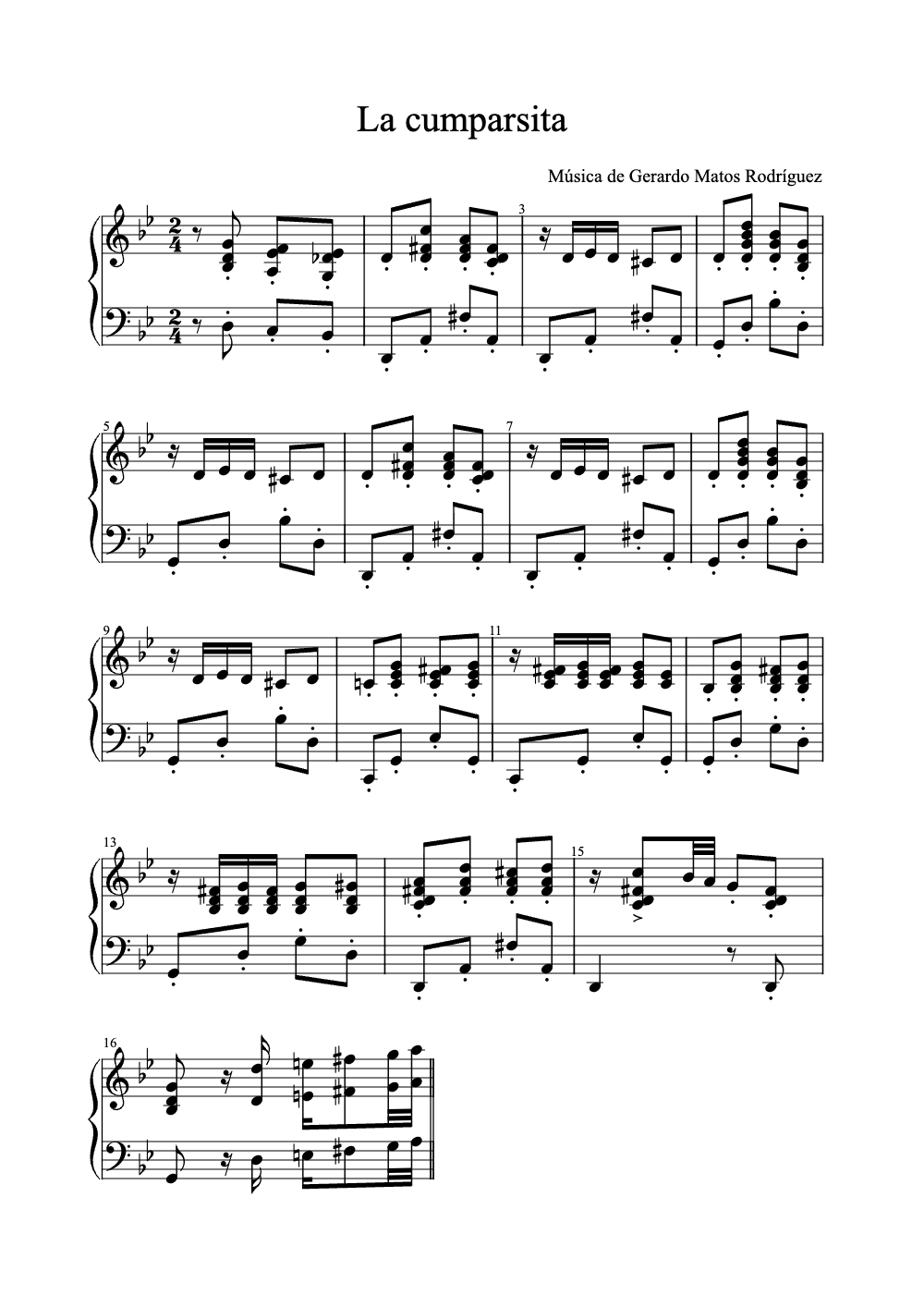 Sheet music preview for La Cumparsita