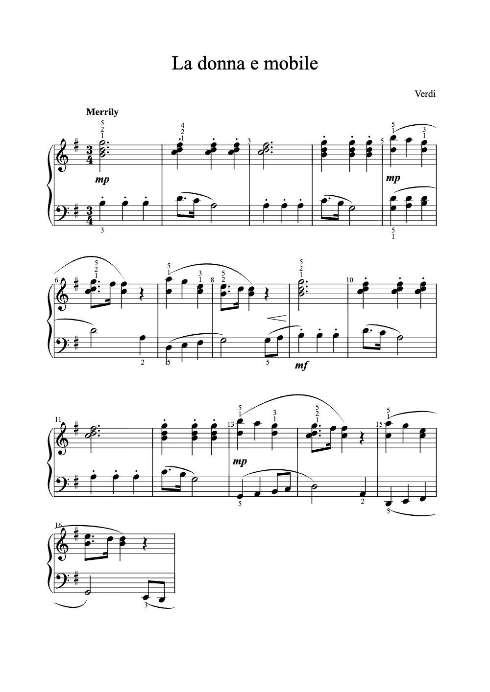 Sheet music preview for La Donna è Mobile