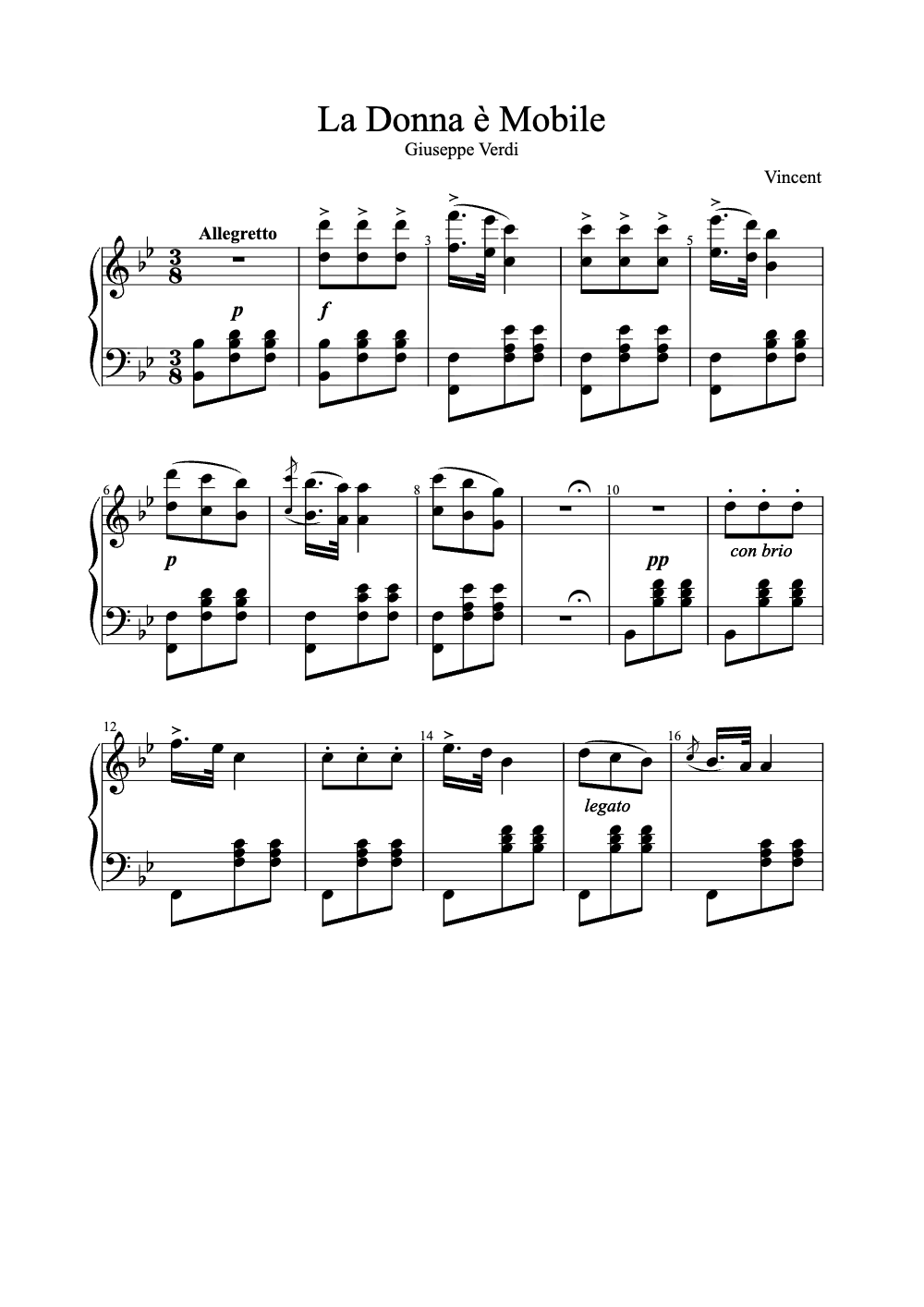 Sheet music preview for La Donna È Mobile