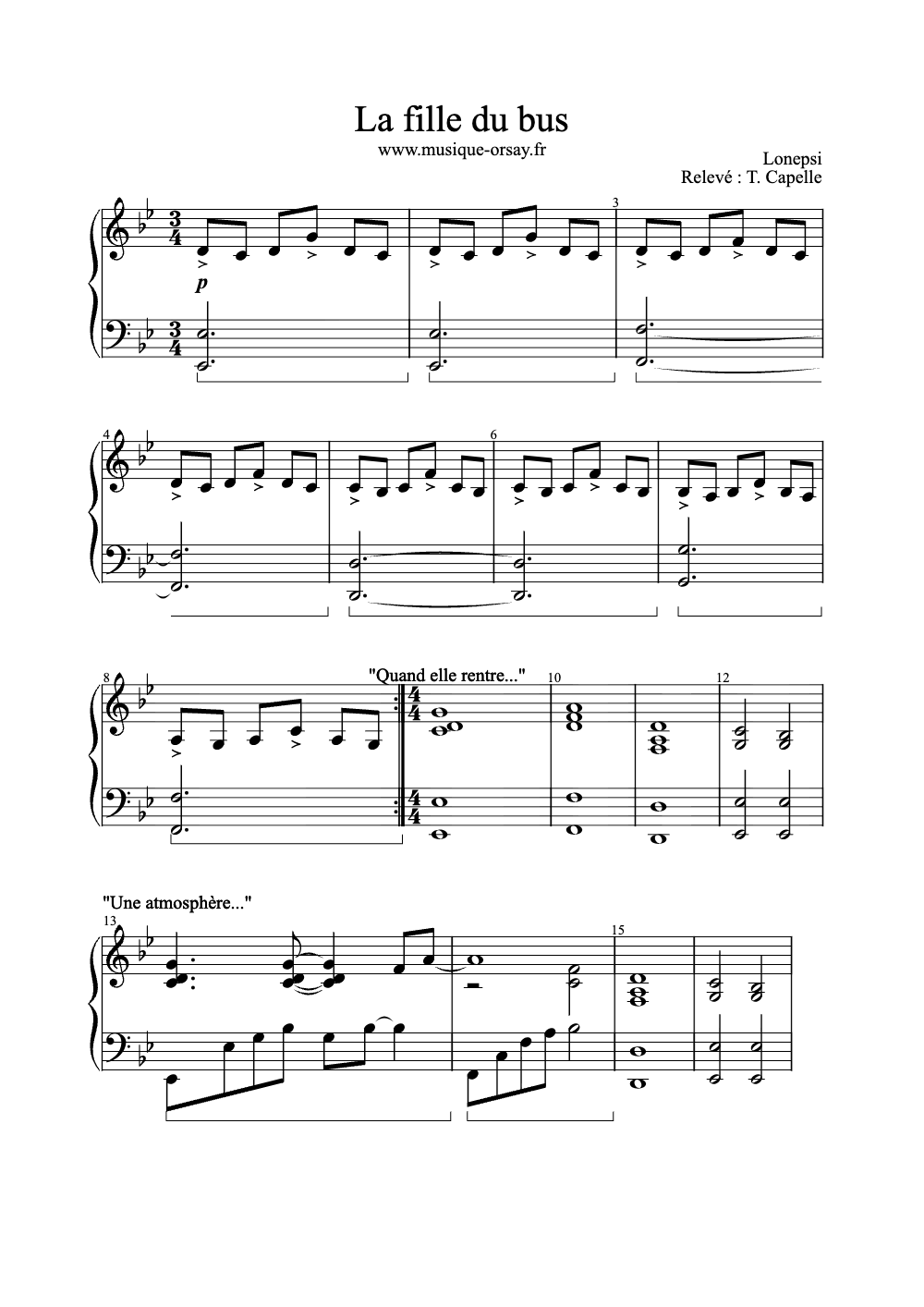 Sheet music preview for La Fille du Bus