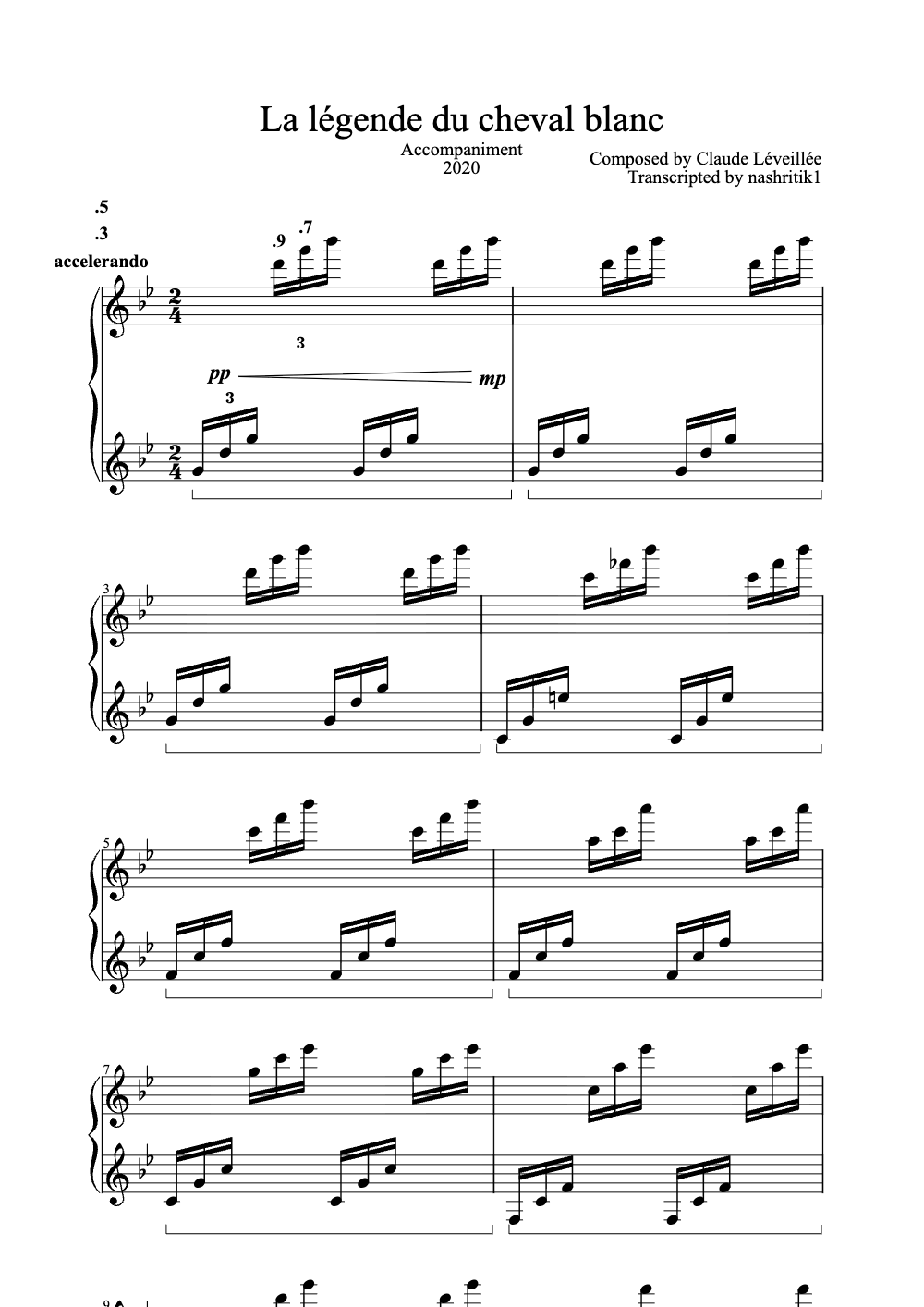 Sheet music preview for La Légende du Cheval Blanc