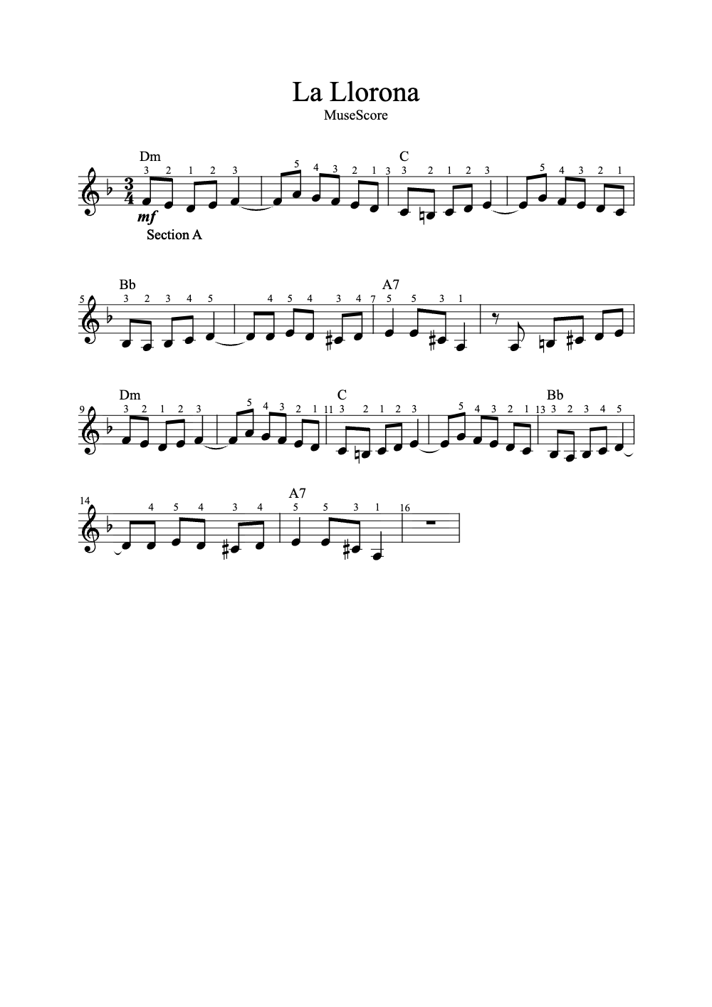 Sheet music preview for La Llorona