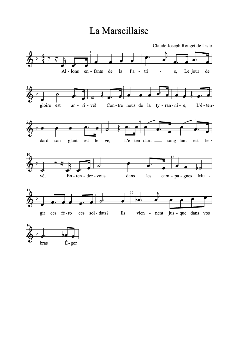 Sheet music preview for La Marseillaise