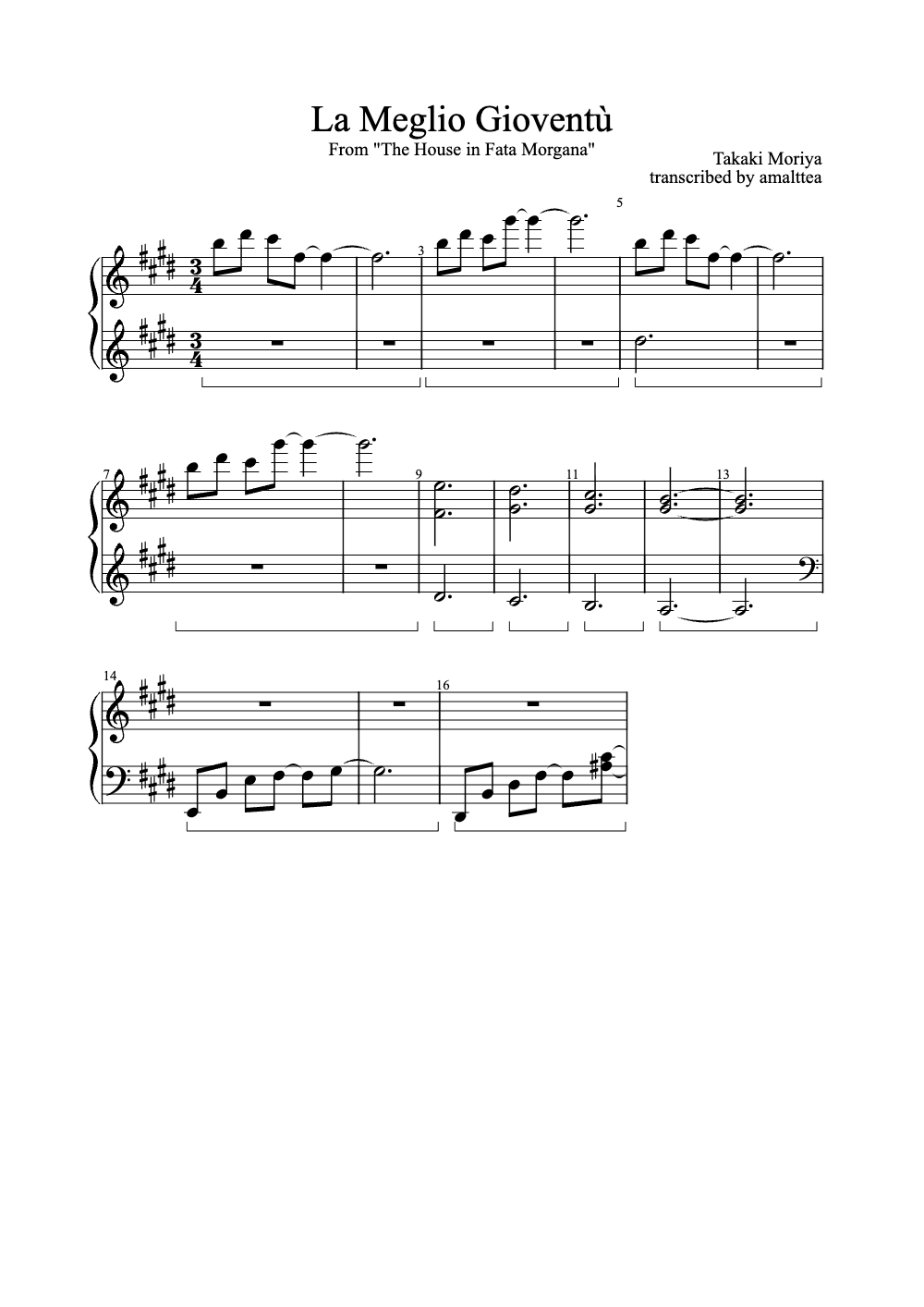 Sheet music preview for La Meglio Gioventù