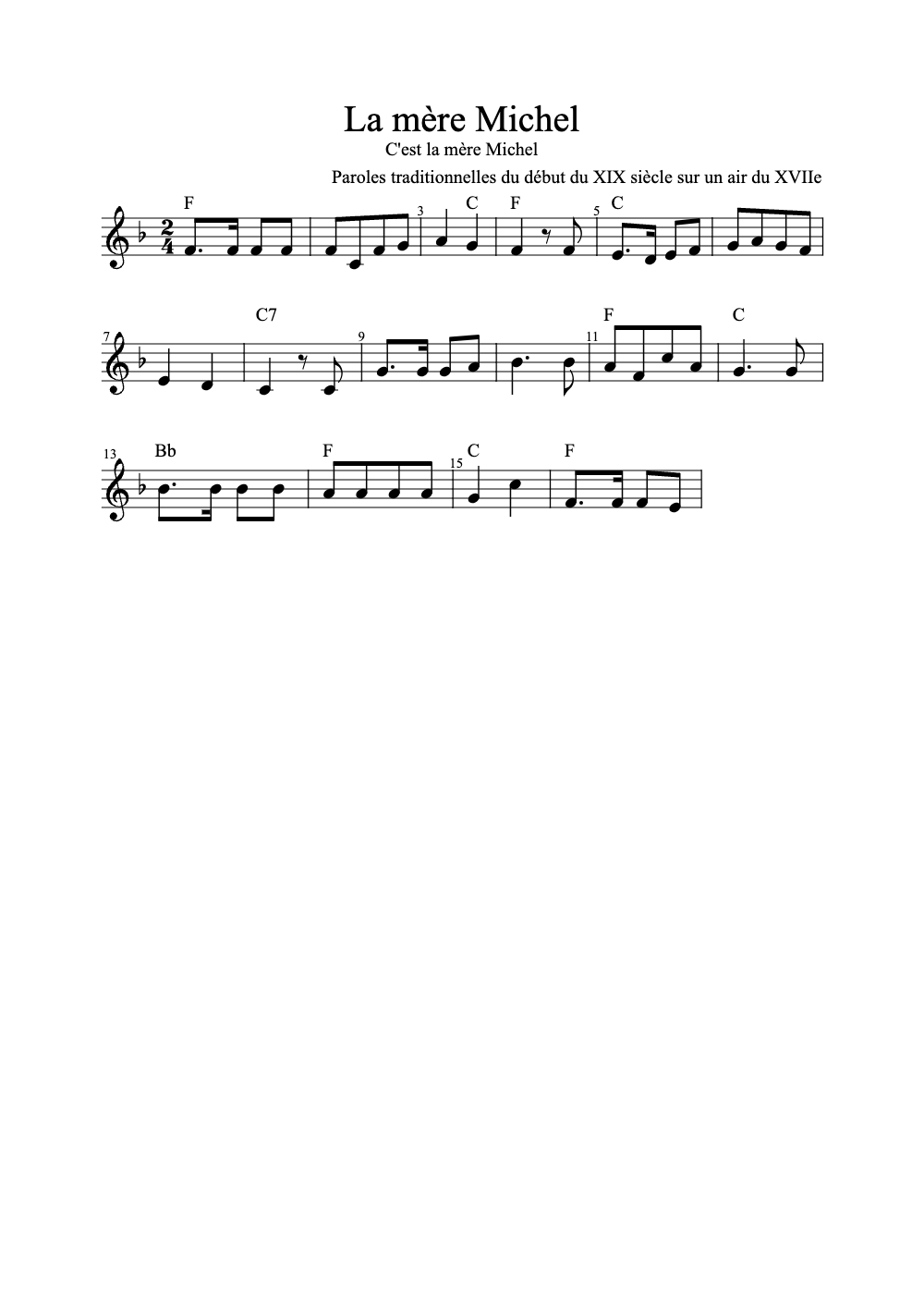 Sheet music preview for La Mère Michel