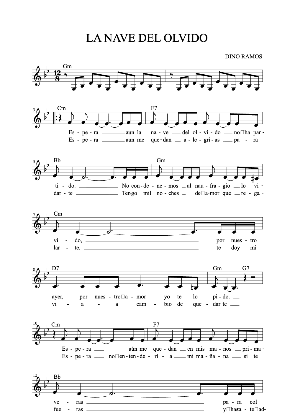 Sheet music preview for La Nave del Olvido