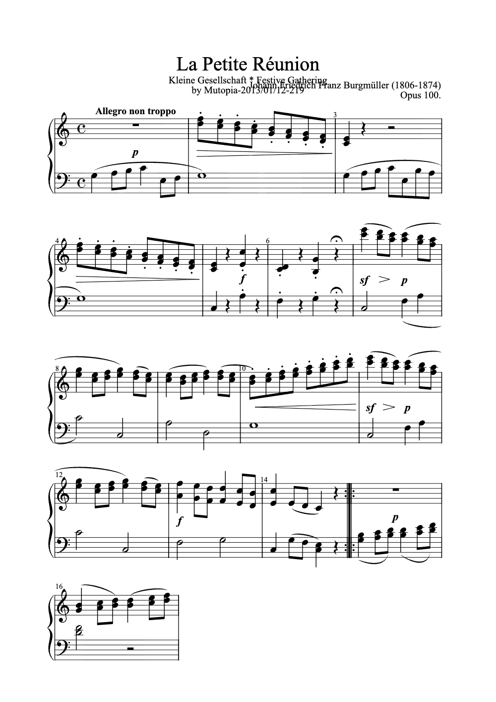 Sheet music preview for La Petite Réunion