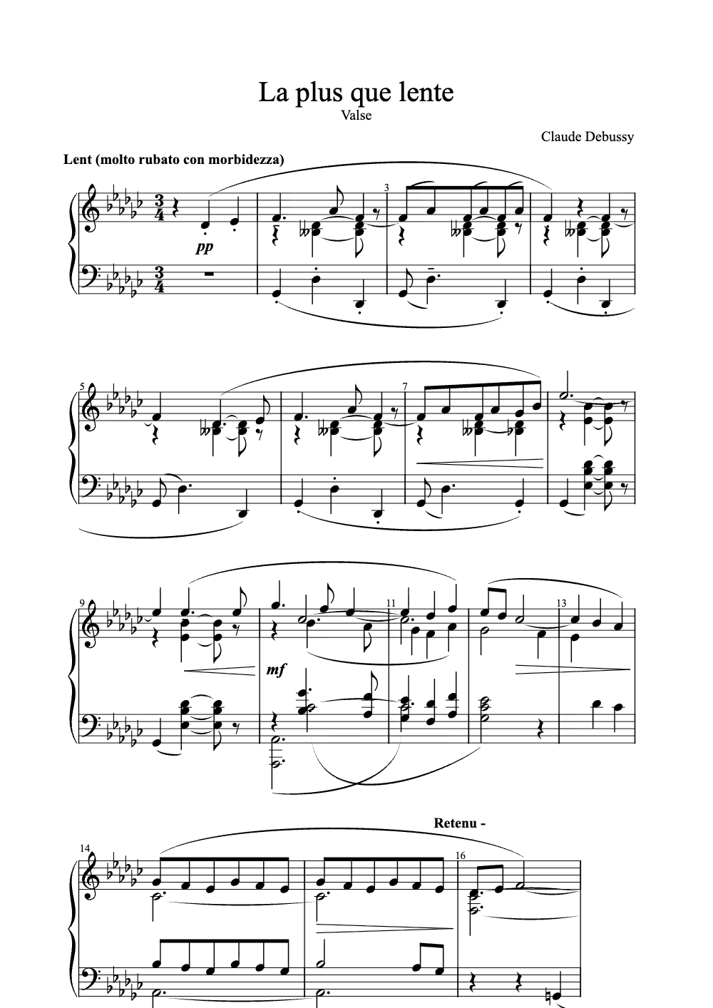 Sheet music preview for La Plus Que Lente