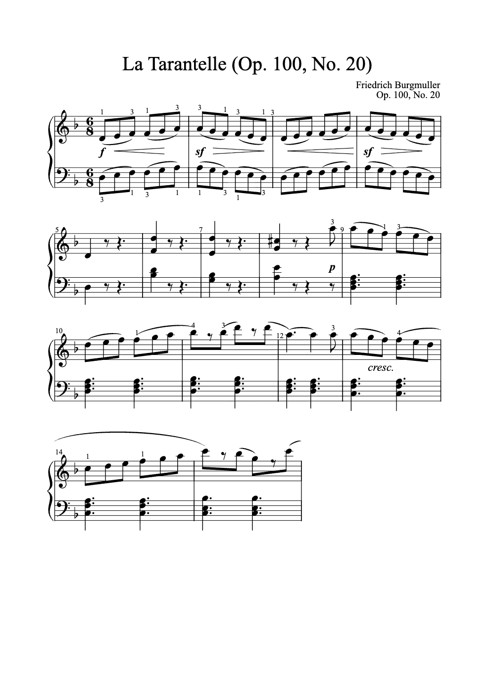 Sheet music preview for La Tarantelle