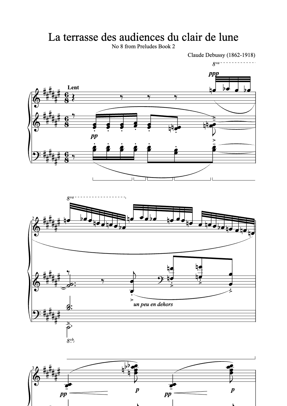 Sheet music preview for La Terrasse des Audiences du Clair de Lune