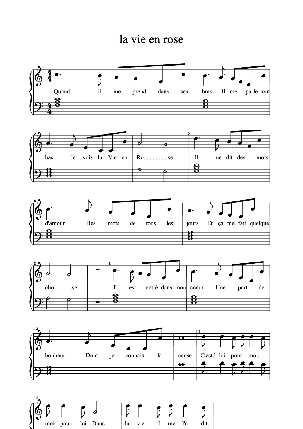 Sheet music preview for La Vie en Rose