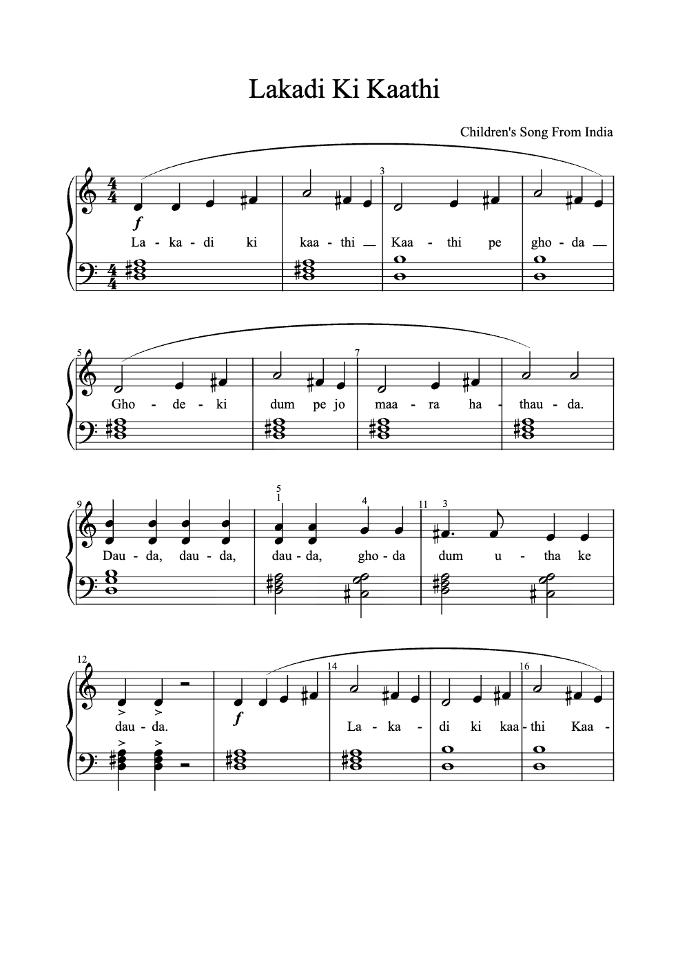 Sheet music preview for Lakadi Ki Kaathi