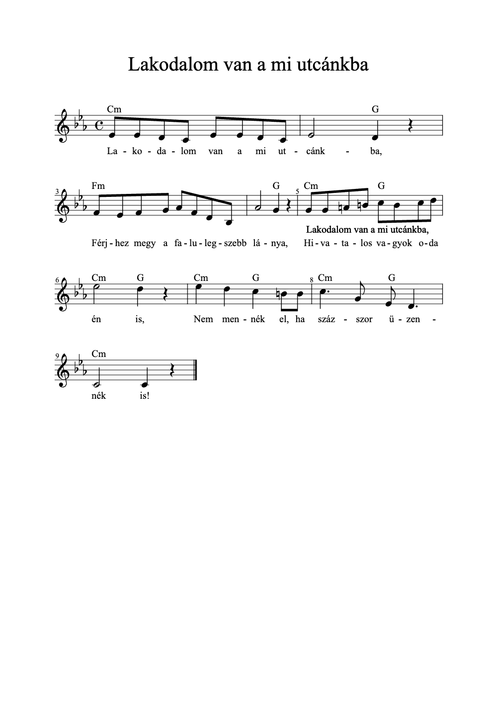 Sheet music preview for Lakodalom Van A Mi Utcánkba