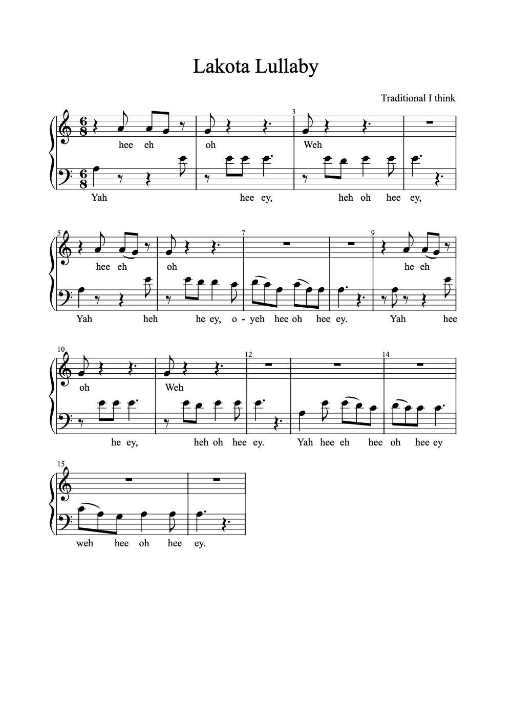 Sheet music preview for Lakota Lullaby
