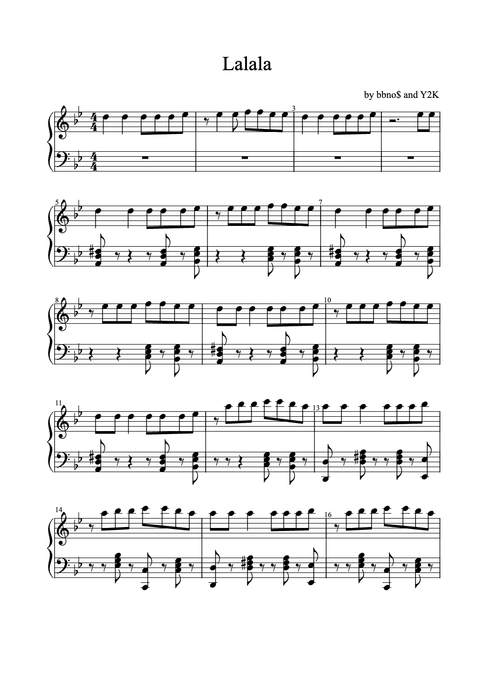 Sheet music preview for Lalala