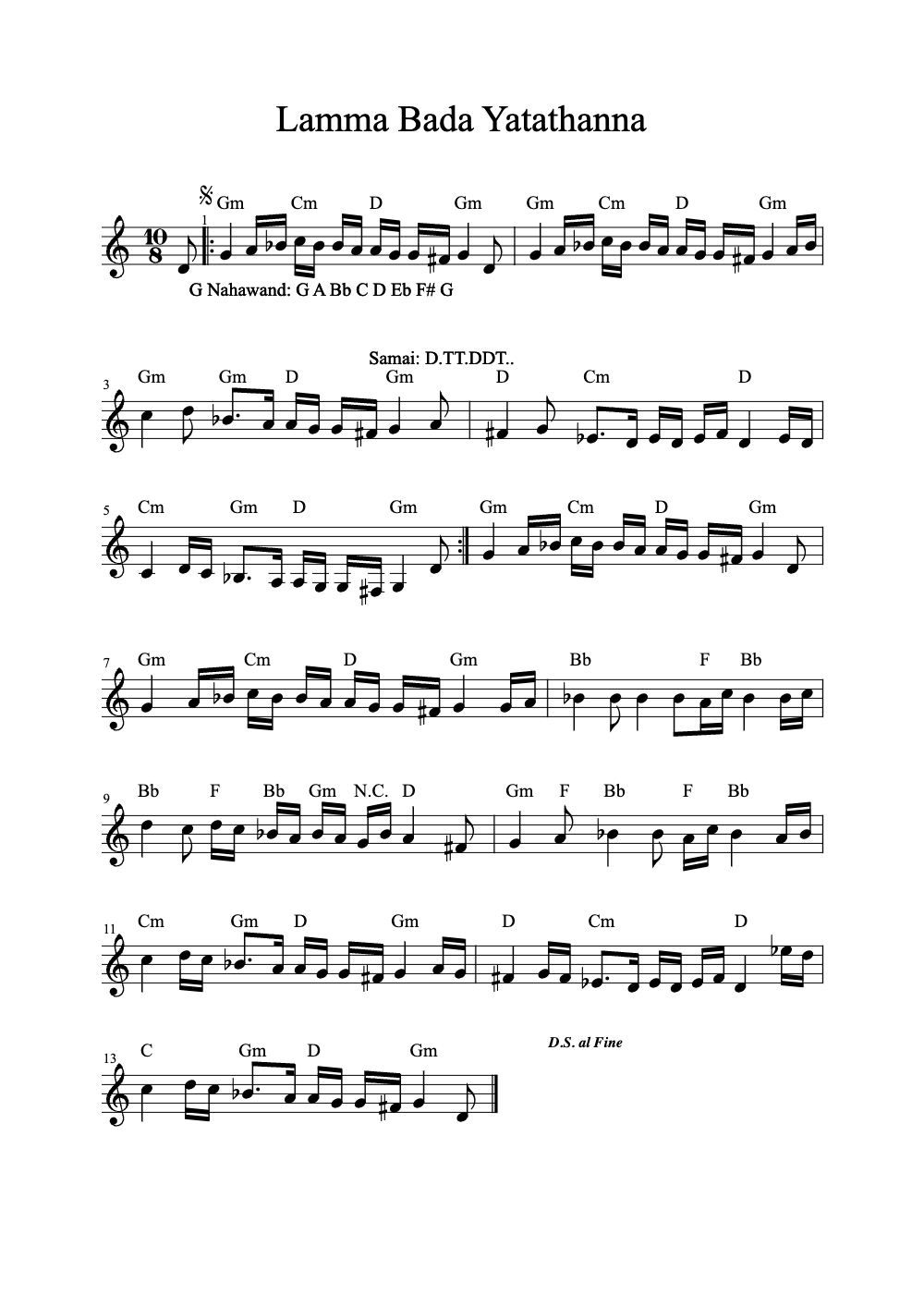 Sheet music preview for Lamma Bada Yatathanna
