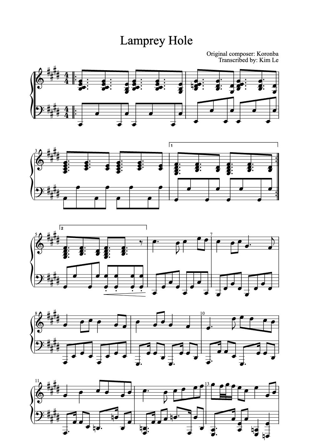 Sheet music preview for Lamprey Hole