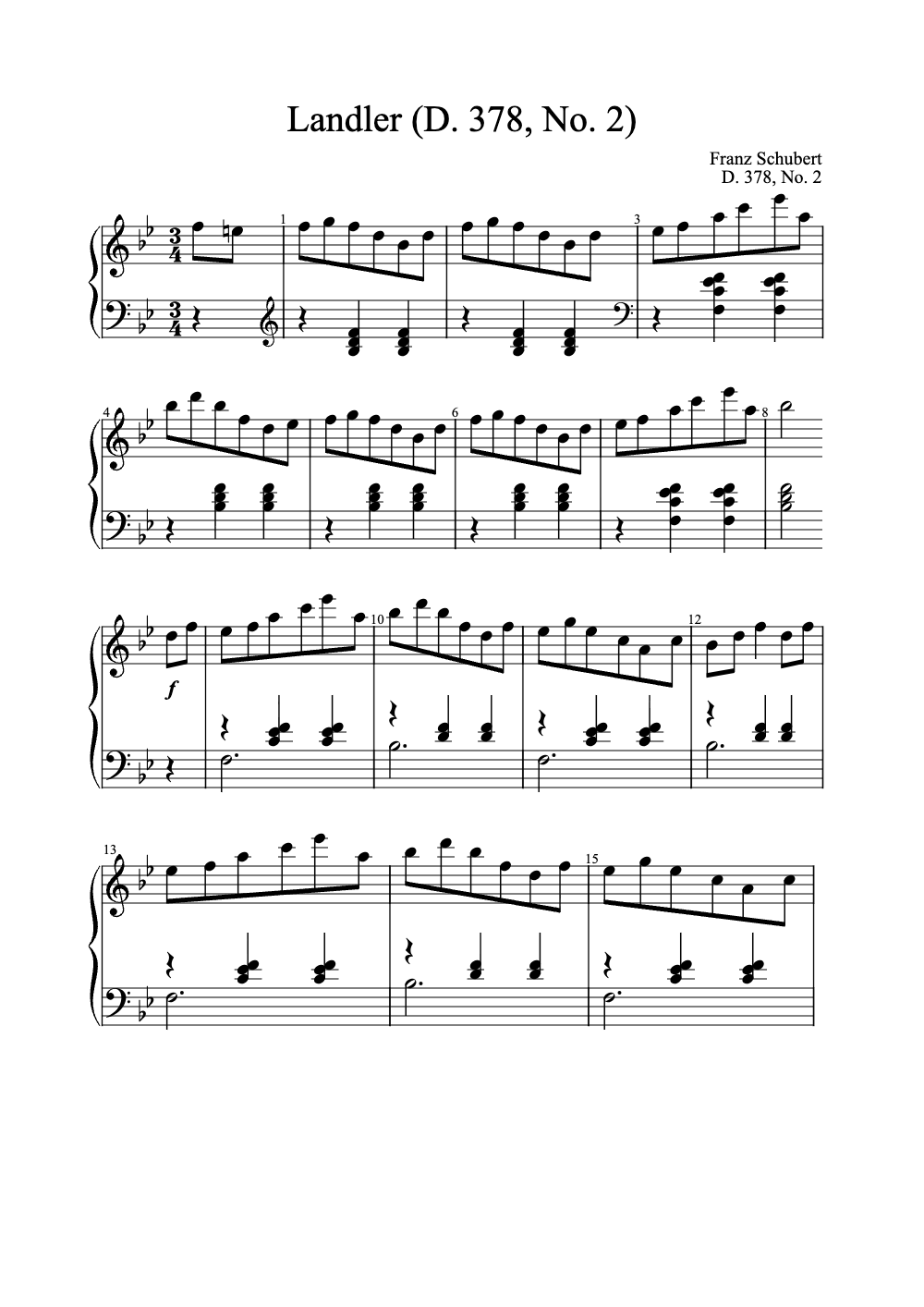 Sheet music preview for Ländler (D. 378, No. 2)