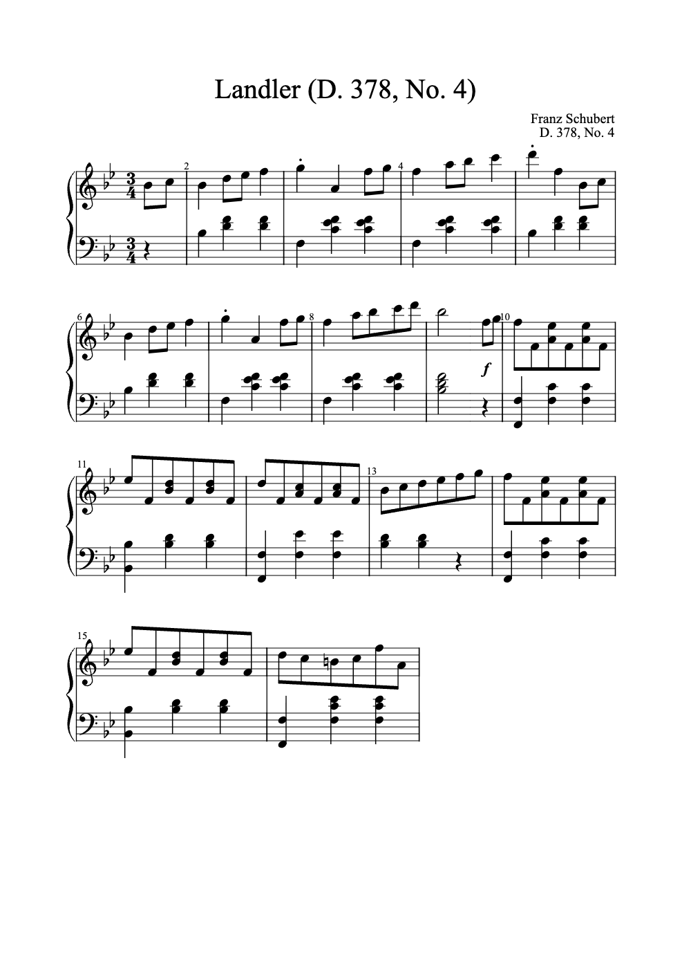 Sheet music preview for Landler (D. 378, No. 4)