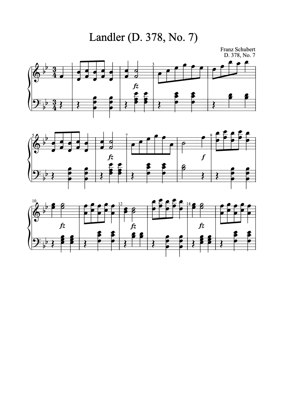 Sheet music preview for Ländler (D. 378, No. 7)