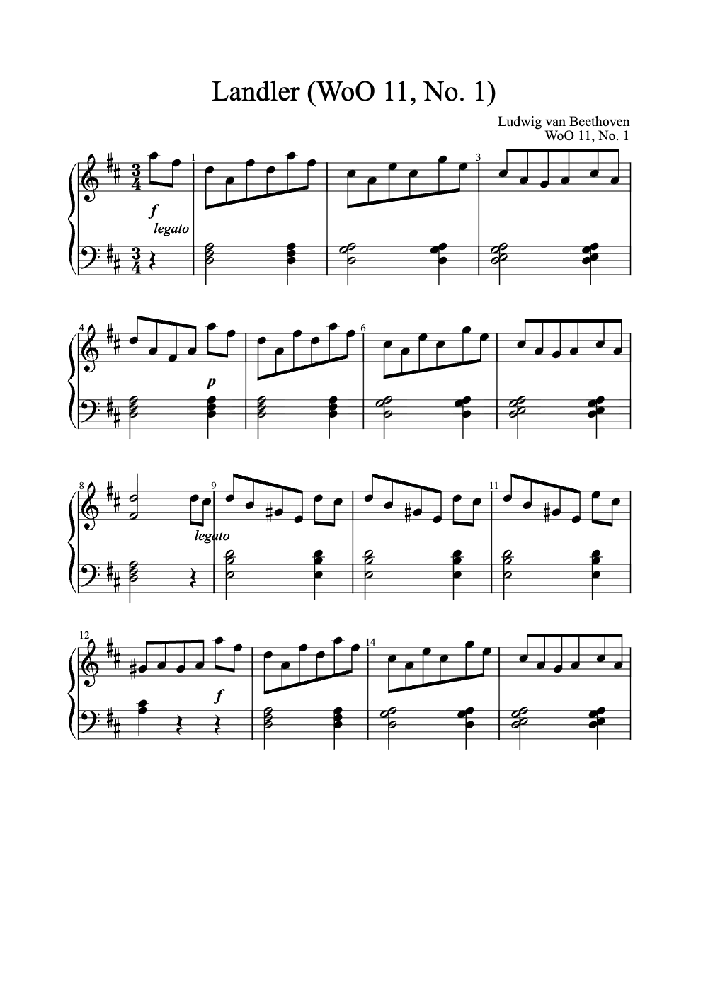 Sheet music preview for Ländler (WoO 11, No. 1)