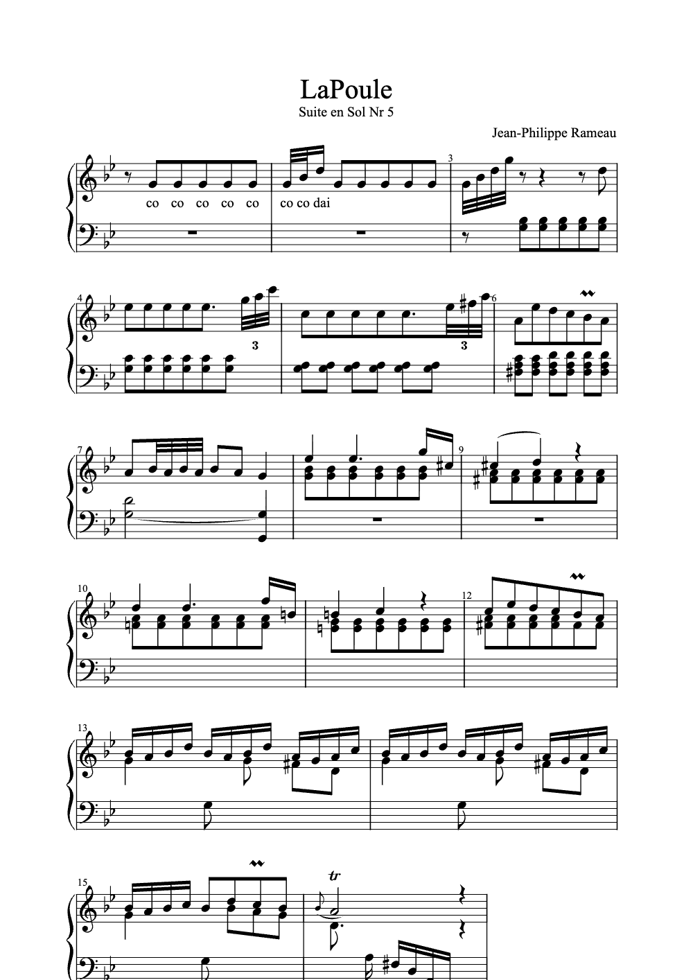 Sheet music preview for La Poule