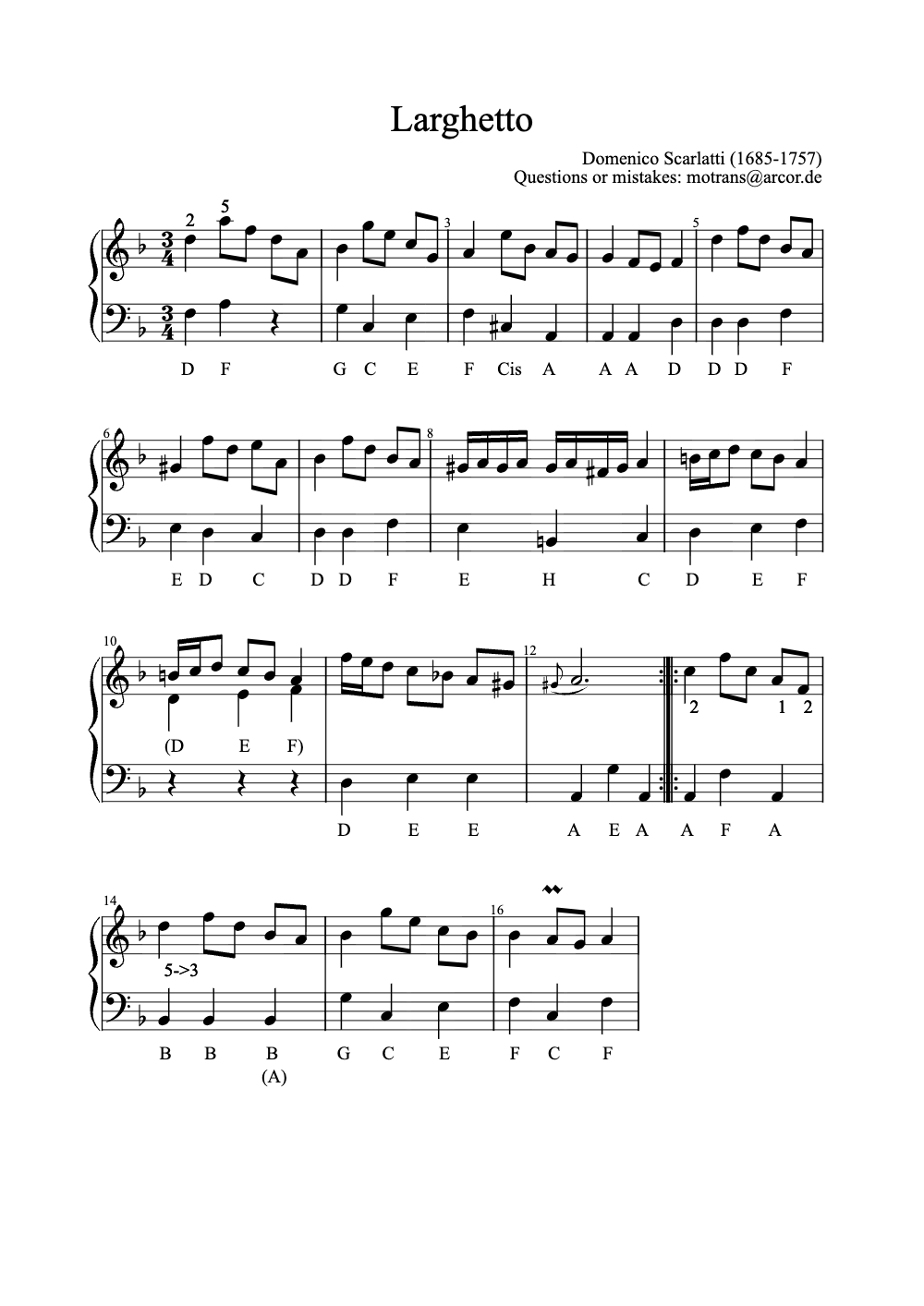 Sheet music preview for Larghetto