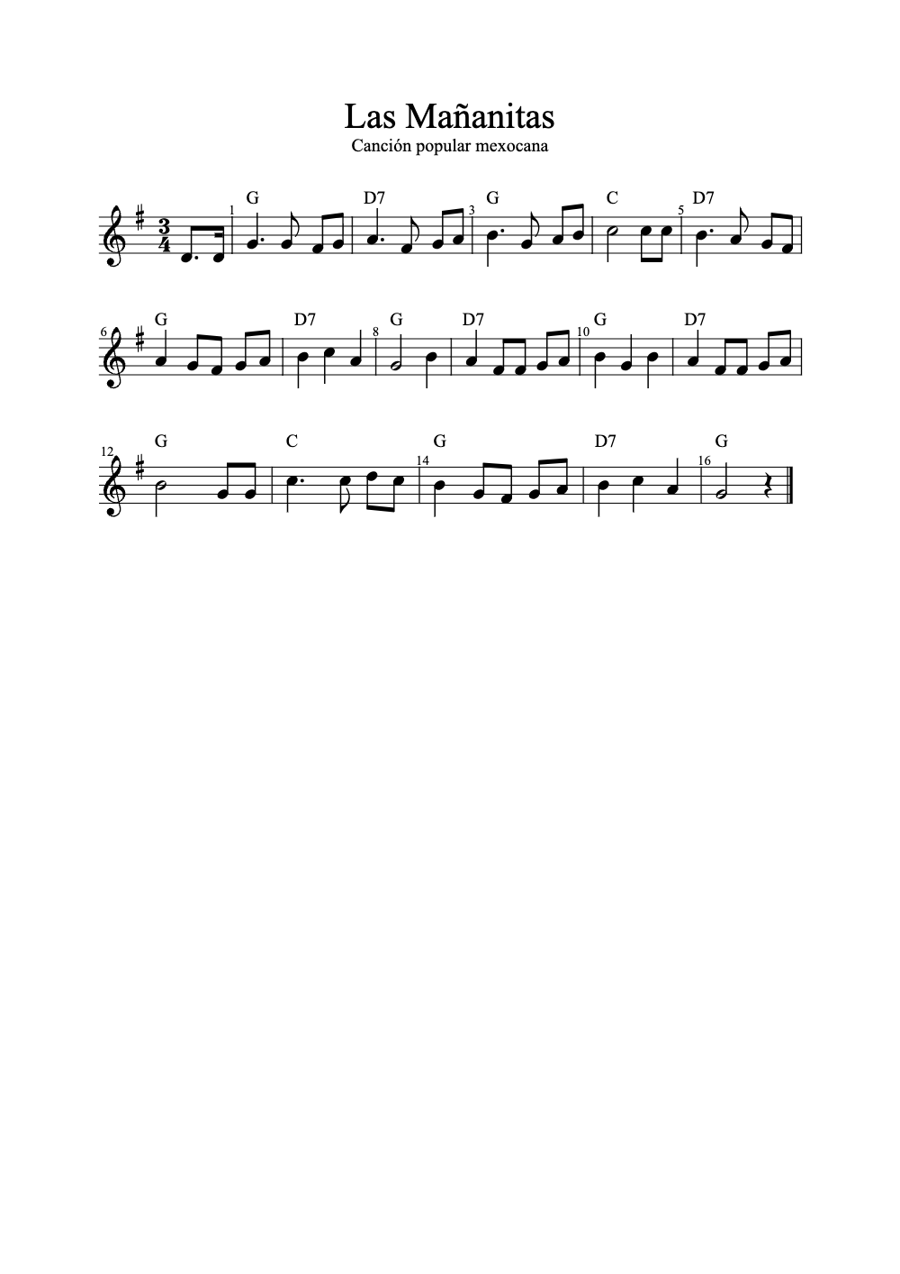 Sheet music preview for Las Mañanitas