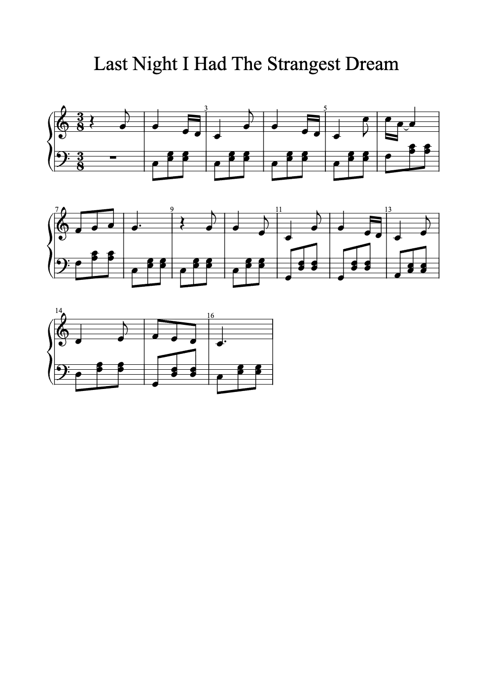 Sheet music preview for Last Night I Had the Strangest Dream