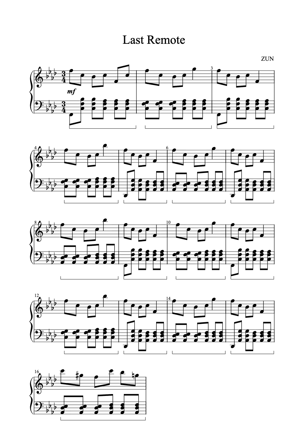 Sheet music preview for Last Remote