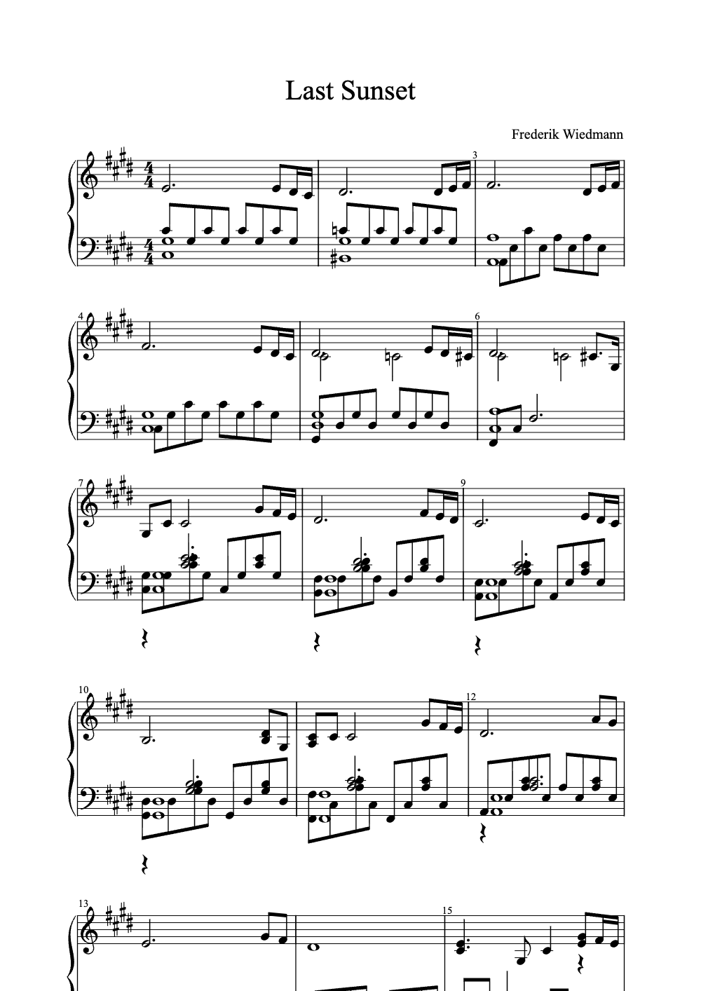 Sheet music preview for Last Sunset