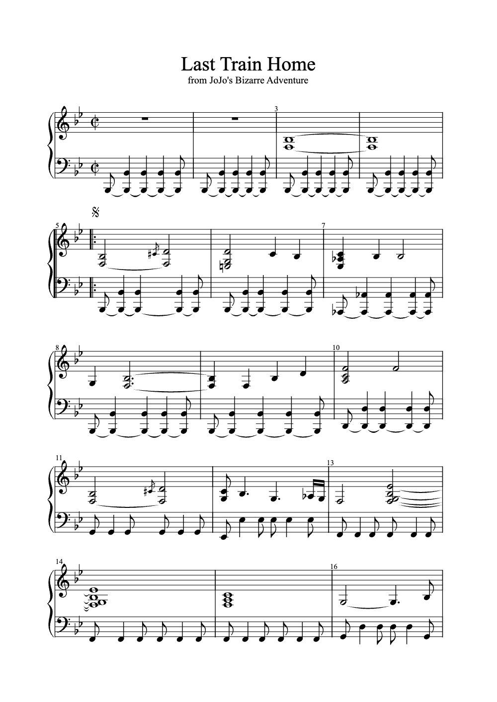 Sheet music preview for Last Train Home
