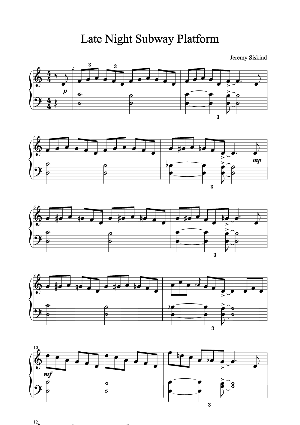 Sheet music preview for Late Night Subway Platform