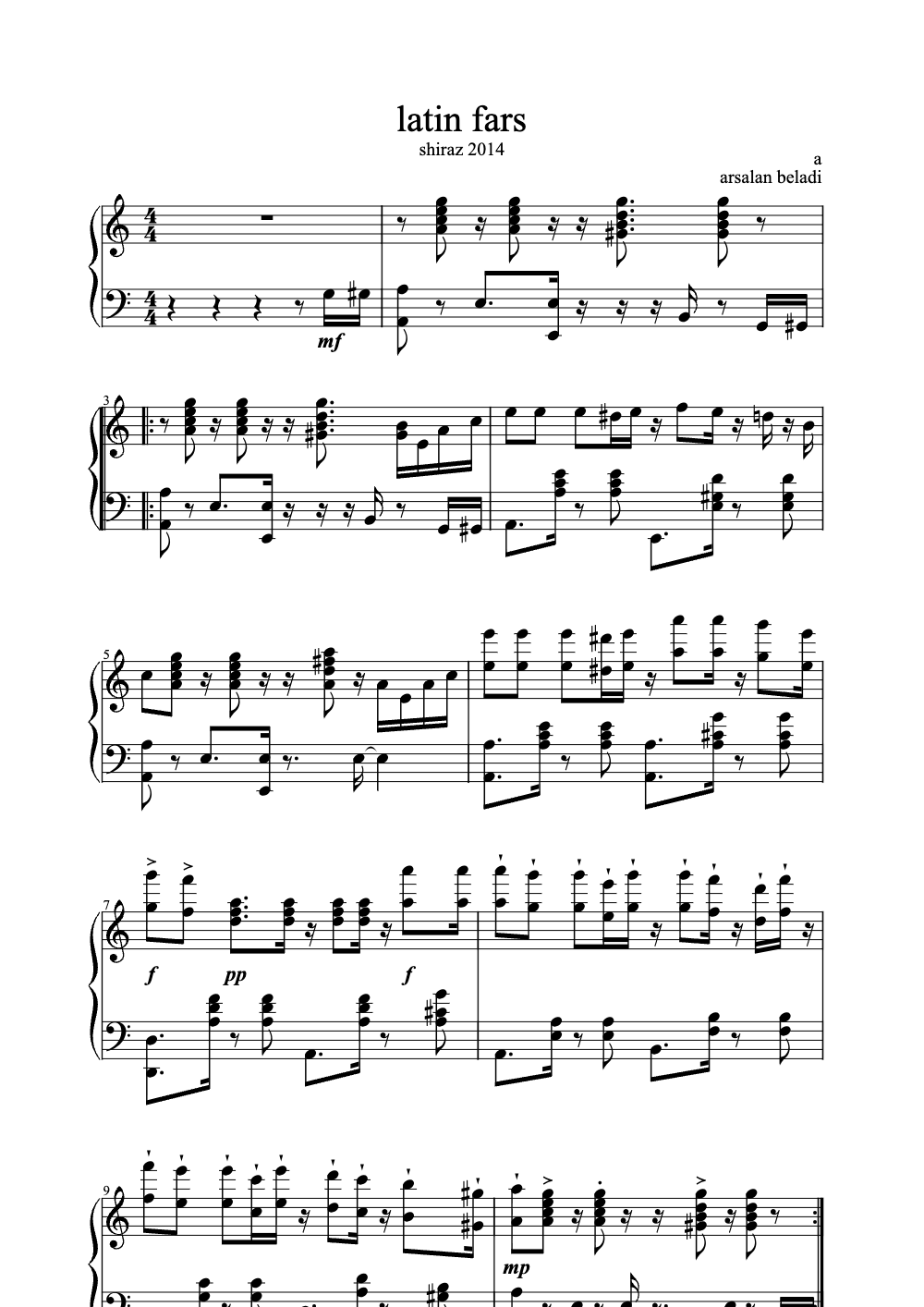 Sheet music preview for Latin Fars