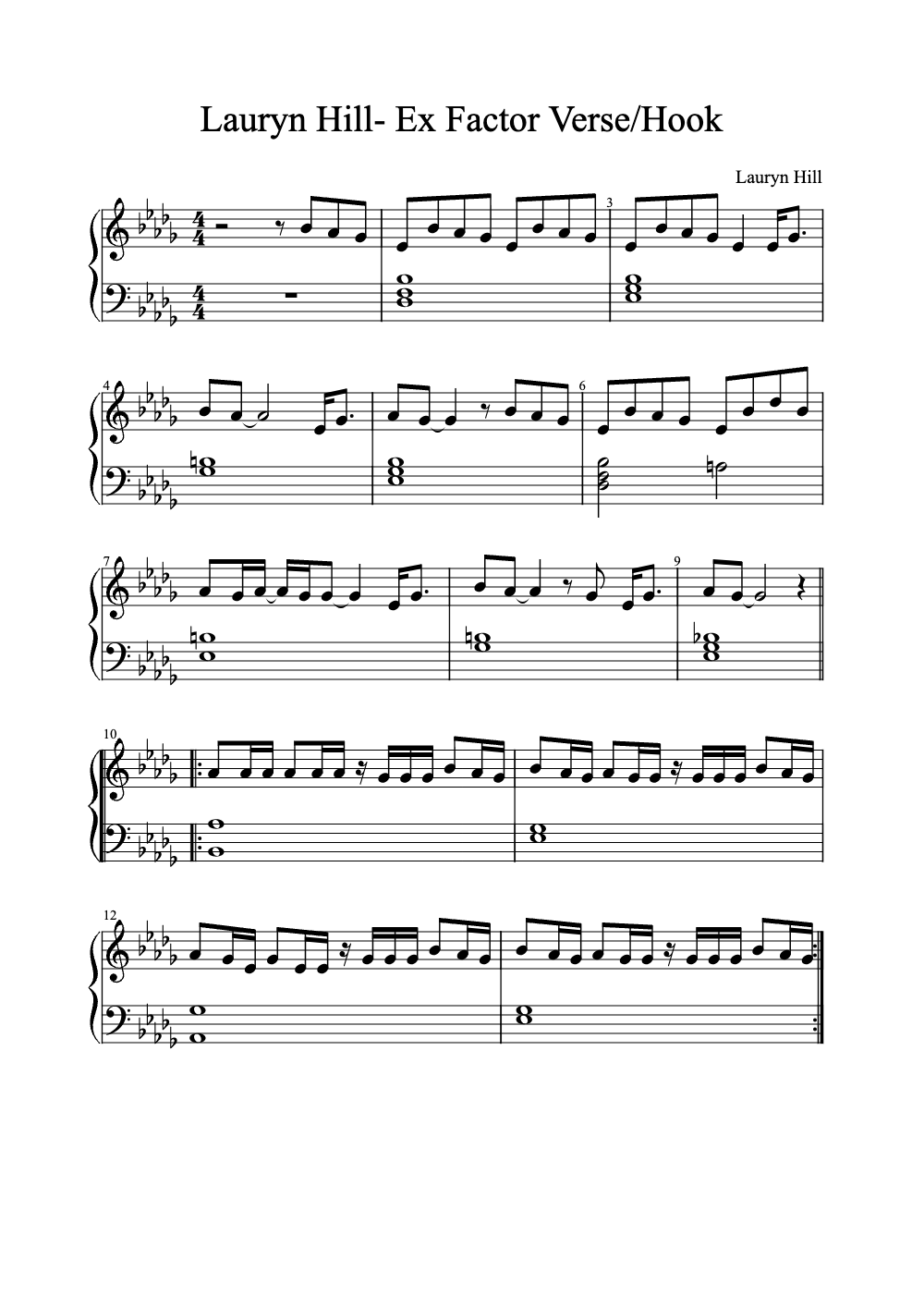 Sheet music preview for Ex-Factor