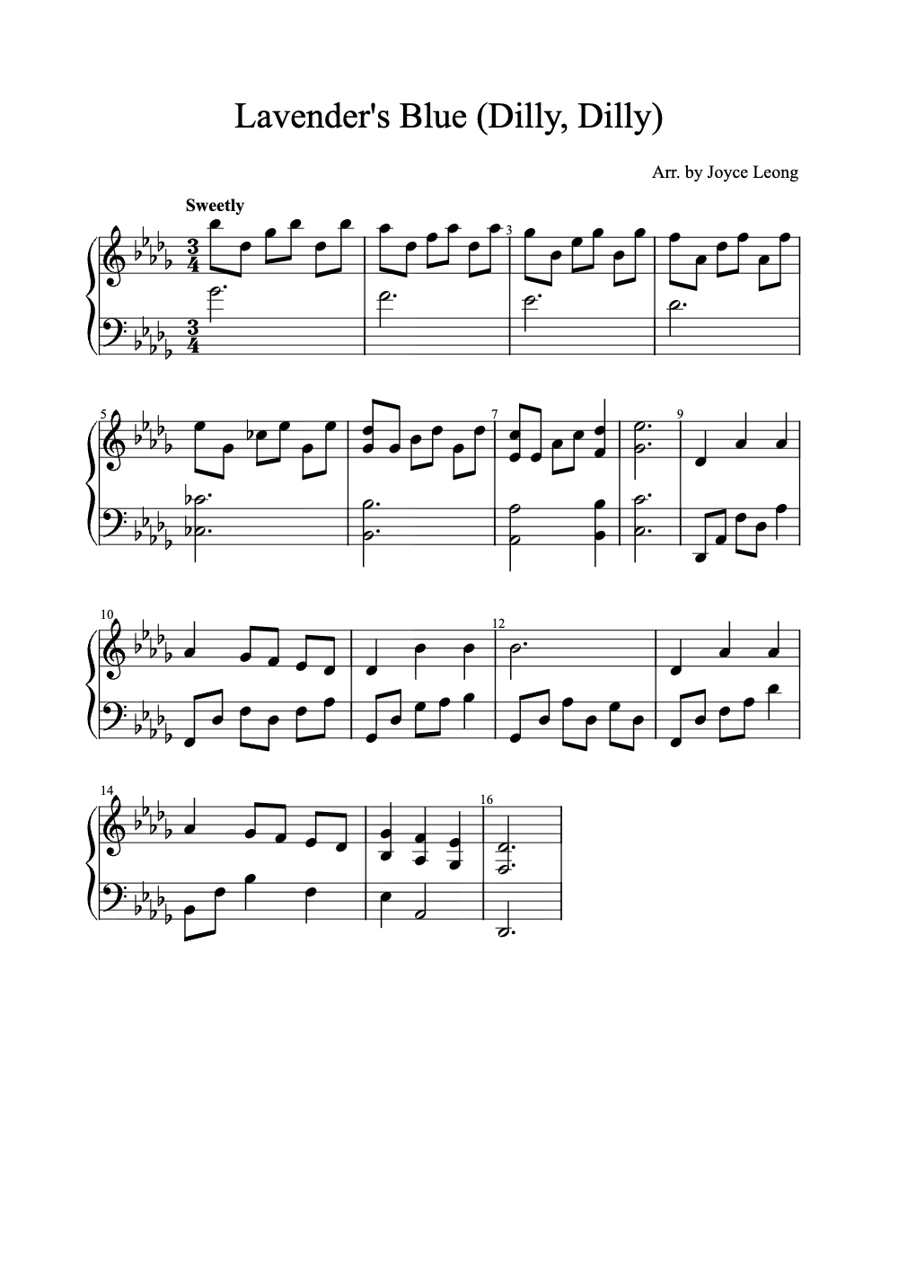 Sheet music preview for Lavender's Blue (Dilly, Dilly)