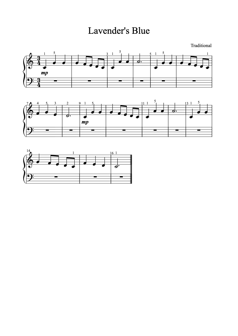 Sheet music preview for Lavender's Blue