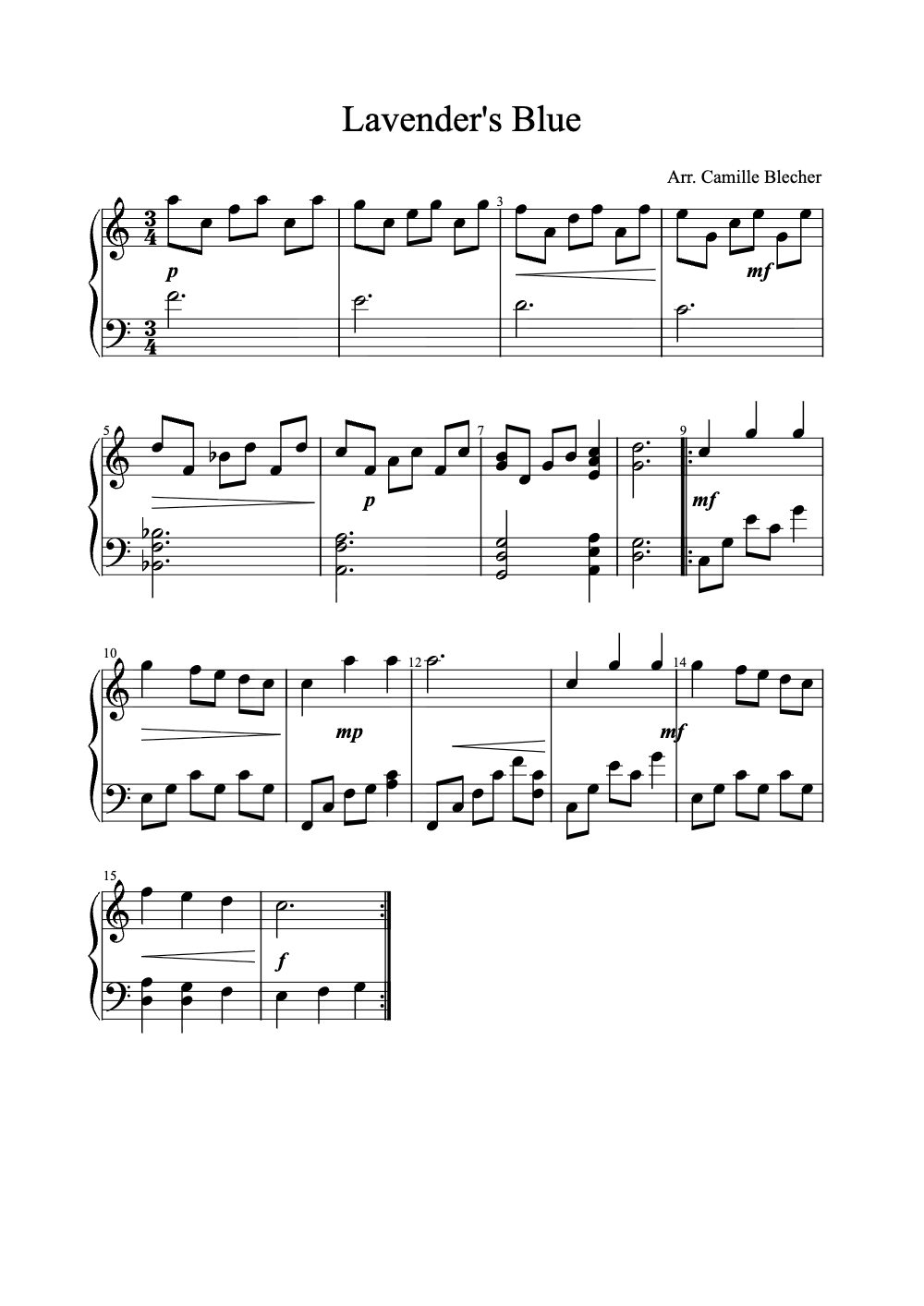 Sheet music preview for Lavender's Blue