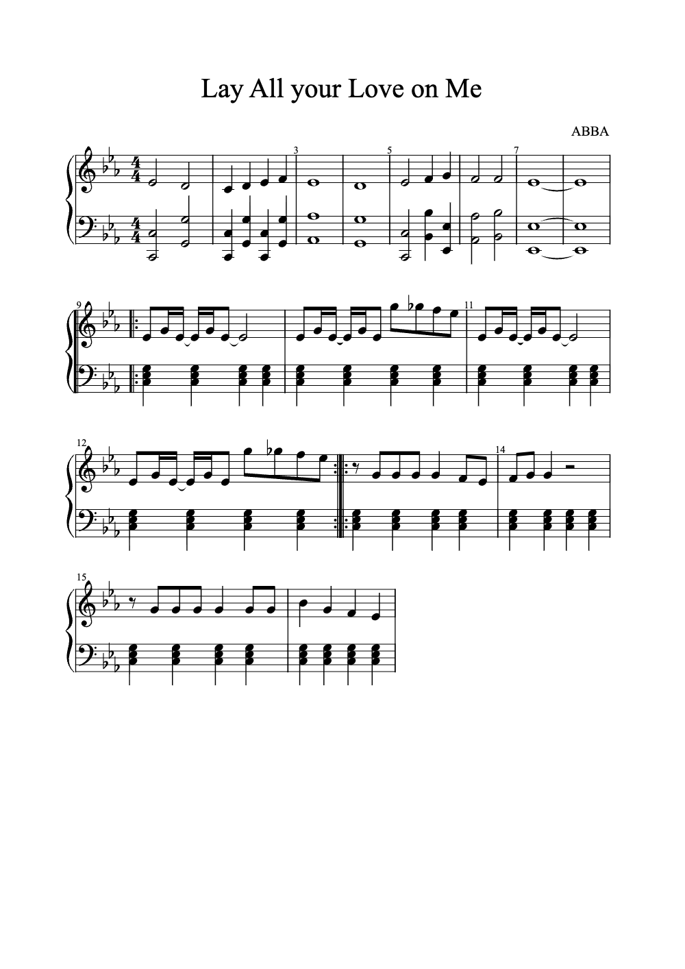 Sheet music preview for Lay All Your Love on Me