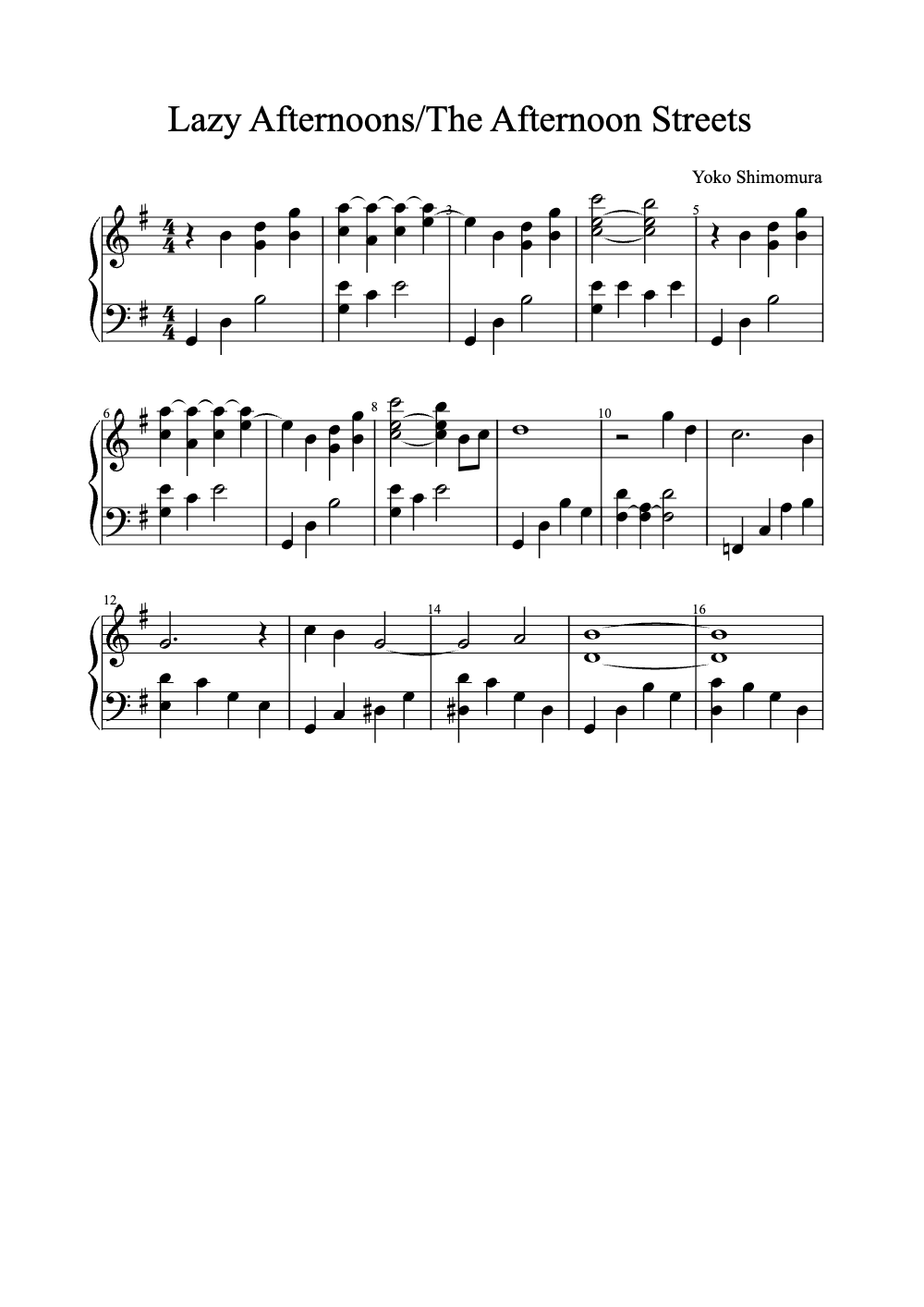 Sheet music preview for Lazy Afternoons / The Afternoon Streets