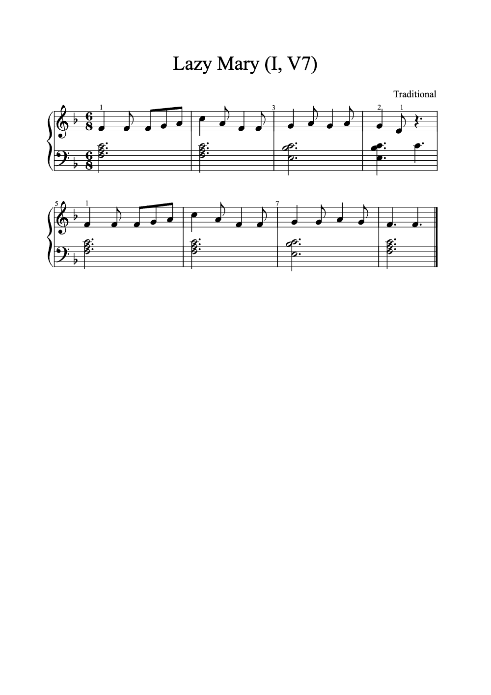 Sheet music preview for Lazy Mary