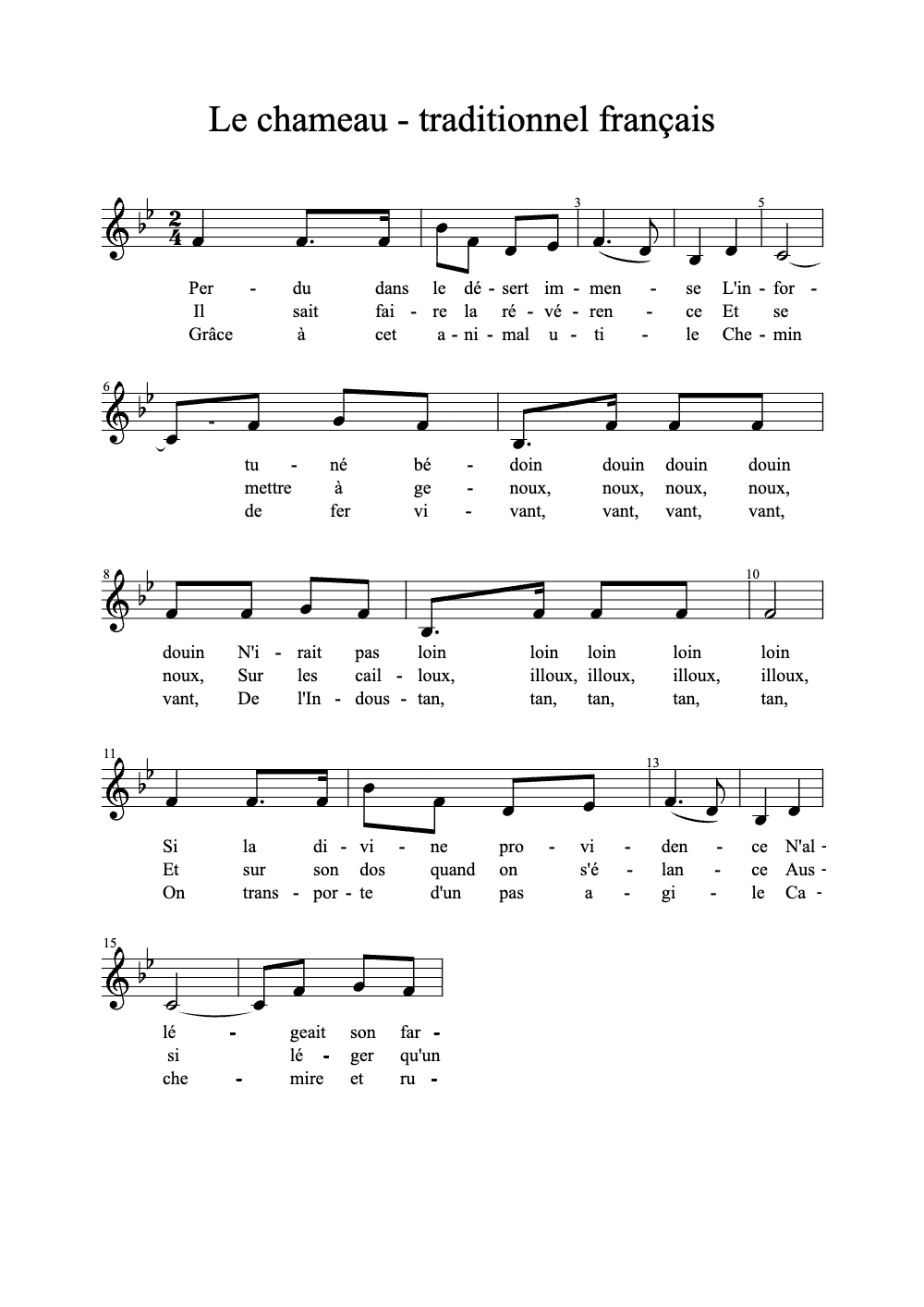 Sheet music preview for Le Chameau